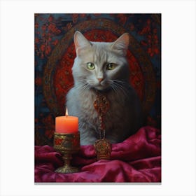 Medieval Cat With Candle Romantesque Style Canvas Print