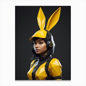 Low Poly Rabbit Girl, Black And Yellow (9) Canvas Print