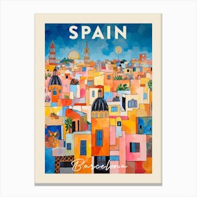 Barcelona Spain 3 Fauvist Painting  Travel Poster Canvas Print