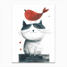 Cute Cat With Bird 1 Canvas Print