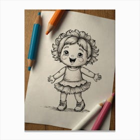 Little Girl Drawing Canvas Print