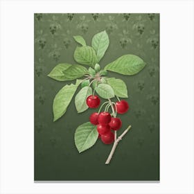 Vintage Cherry Botanical on Lunar Green Pattern Canvas Print