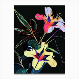 Neon Flowers On Black Moonflower 4 Canvas Print