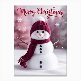 Merry Christmas Cute Snowman Red Canvas Print