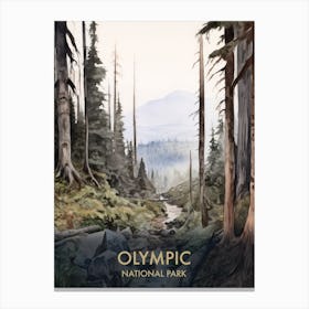 Olympic National Park Watercolour Vintage Travel Poster 1 Canvas Print
