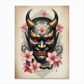 Floral Irezumi The Traditional Japanese Tattoo Hannya Mask (3) Canvas Print
