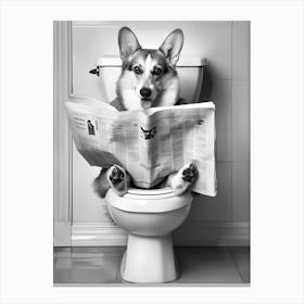 Corgi Reading Newspaper On Toilet 1 Canvas Print