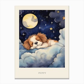 Baby Puppy 2 Sleeping In The Clouds Nursery Poster Canvas Print