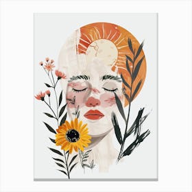 Sunflowers And A Woman, Boho Canvas Print