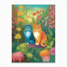 Cats In The Garden 1 Canvas Print