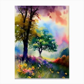 Watercolor Of Trees And Flowers Canvas Print