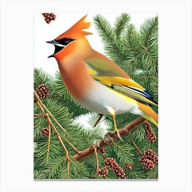 Cedar Waxwing 2 Haeckel Style Vintage Illustration Bird Canvas Print