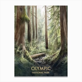Olympic National Park Watercolour Vintage Travel Poster 4 Canvas Print