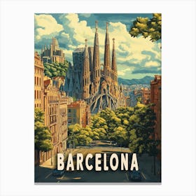 Barcelona, Spain Travel Poster Canvas Print