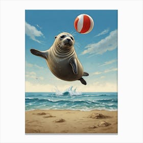 Seal On The Beach Canvas Print