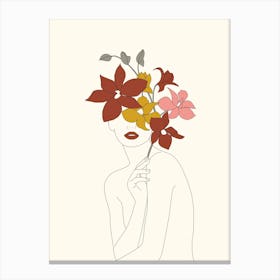 Colorful Thoughts Minimal Line Art Woman With Orchids Canvas Print