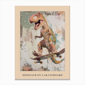 Mustard Tones Dinosaur On A Skateboard 3 Poster Canvas Print