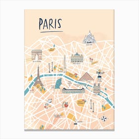 Paris Illustrated Map Canvas Print