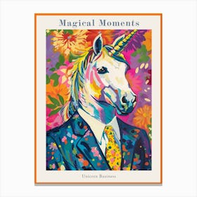 Floral Fauvism Style Unicorn In A Suit 2 Poster Canvas Print
