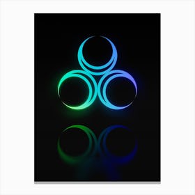 Neon Blue and Green Abstract Geometric Glyph on Black n.0372 Canvas Print
