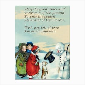 Little Girl Meet Snowman, Holiday Quote Canvas Print