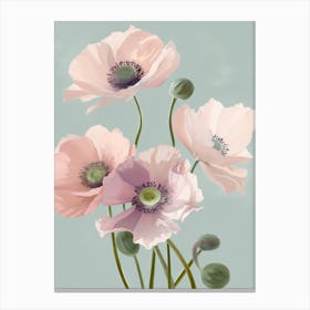 Anemone Flowers Acrylic Pastel Colours 4 Canvas Print