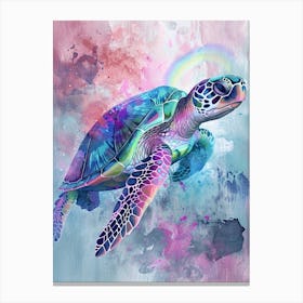 Colourful Sea Turtle Exploring The Ocean Textured Painting 2 Canvas Print