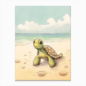 Cute Sea Turtle On The Beach Drawing 1 Canvas Print
