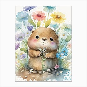 Watercolor Painting of a Cute Beaver Canvas Print