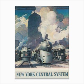 New York Trains Central System Vintage Poster Canvas Print