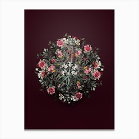 Vintage Pina Cortadora Flower Wreath on Wine Red n.0989 Canvas Print