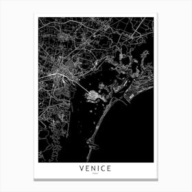 Venice Black And White Map Canvas Print