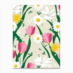 Bouquet Of Spring Flowers Including Tulips White Roses And Daisies Set Against A Botanical Garden (5) Canvas Print