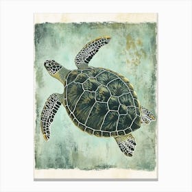 Vintage Green Sea Turtle Painting 1 Canvas Print