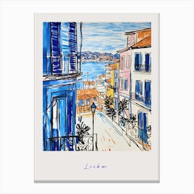 Lisbon Portugal Mediterranean Blue Drawing Poster Canvas Print