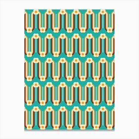 Retro Wavy Rainbows And Flowers Teal, Orange, Chocolate Canvas Print