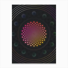 Neon Geometric Glyph in Pink and Yellow Circle Array on Black n.0032 Canvas Print