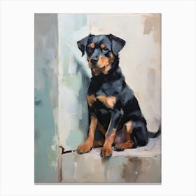 Rottweiler Dog, Painting In Light Teal And Brown 2 Canvas Print
