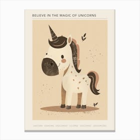 Beige & Brown Unicorn Muted Pastel Poster Canvas Print