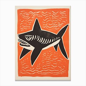 Shark, Woodblock Animal  Drawing 4 Canvas Print
