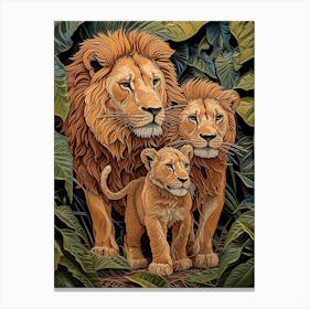 African Lion Relief Illustration Family 1 Canvas Print