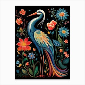 Folk Bird Illustration Great Blue Heron 4 Canvas Print