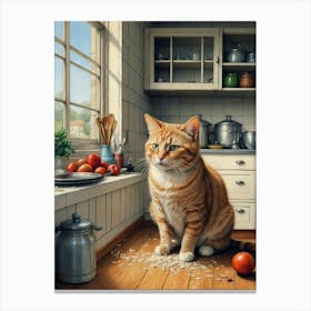 Cat In Kitchen Canvas Print