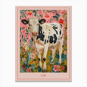 Floral Animal Painting Cow 4 Poster Canvas Print