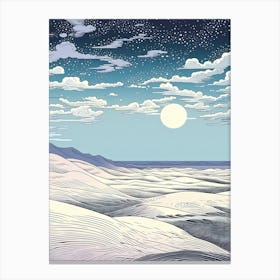 Tottori Sand Dunes In Tottori, Ukiyo E Black And White Line Art Drawing 4 Canvas Print