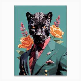 Floral Black Panther Portrait In A Suit (15) Canvas Print
