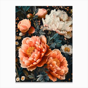 Peonies Inspired By William Morris Canvas Print