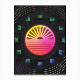 Neon Geometric Glyph in Pink and Yellow Circle Array on Black n.0461 Canvas Print