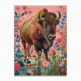 Floral Animal Painting Bison 3 Canvas Print