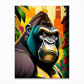 Gorilla With Graffiti Background, Gorillas Scandi Cartoon 1 Canvas Print